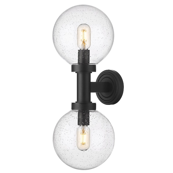 Z-Lite Laurent Outdoor Wall, 2-Light, 8 In.W x 9 In.L x 21 In.H, Black/Clear Seedy 599M2-BK - main